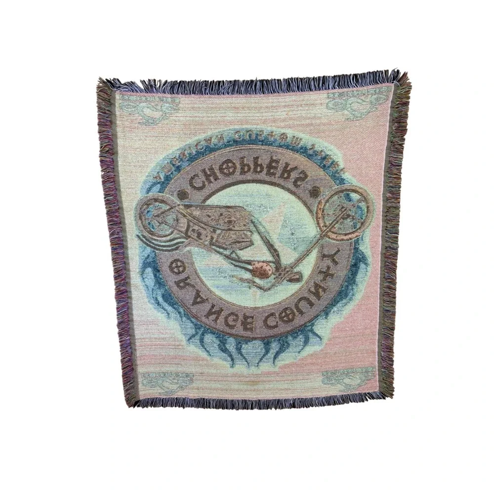 Y2K Orange County Choppers Motorcycle Tapestry Fringe Throw Blanket 53